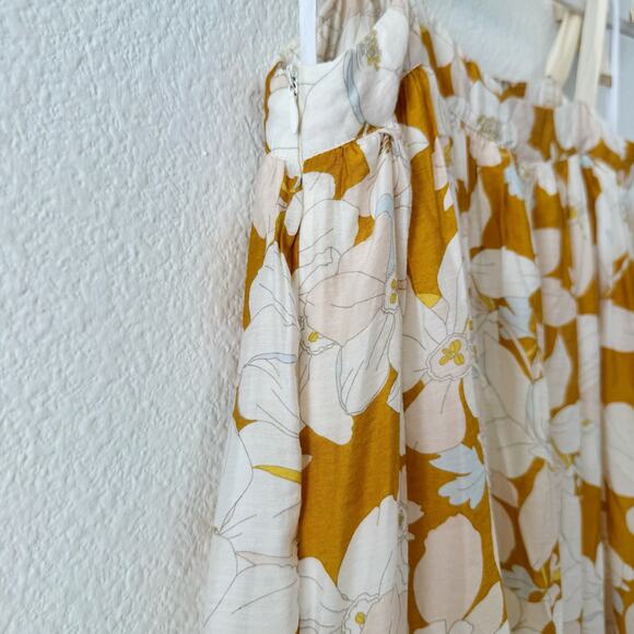 Mon Renn Floral Tiered Maxi Dress Yellow White Tie Straps Size Small - Picture 5 of 6